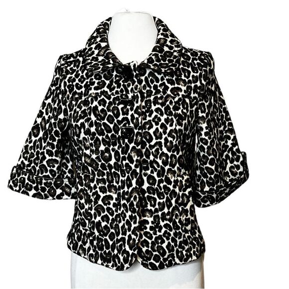 FOREVER 21 3/4 Sleeve Swing Jacket Blazer Neutral Jacquard Spotted Animal Print - Picture 1 of 12